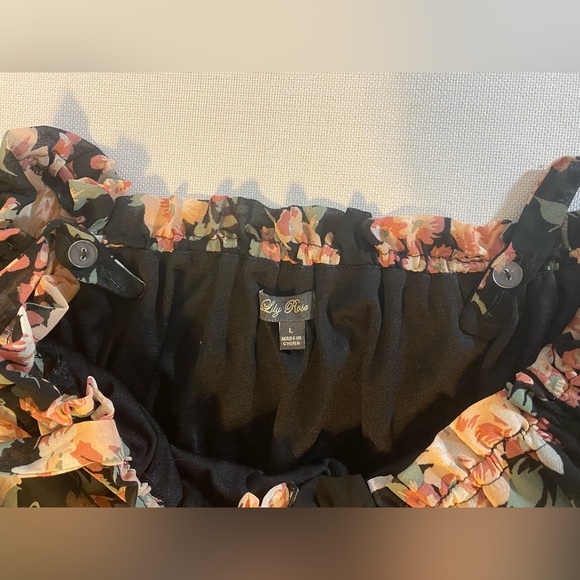 Floral Romper with Sheer Overlay | L | Off-Shoulder, Detachable Straps, High-Low - Picture 8 of 13